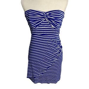 VaVa by Joy Han Strapless Mini Dress S Blue White Stripe Boning Zip Empire Waist